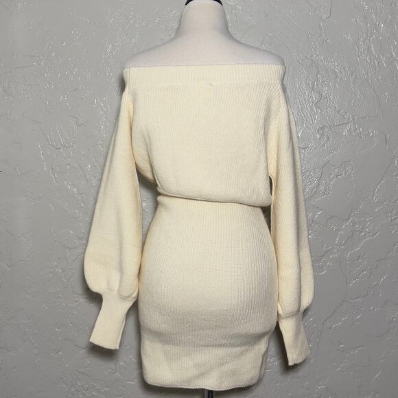 Line & Dot Off-Shoulder Knit Sweater Dress - Small - Picture 7 of 11